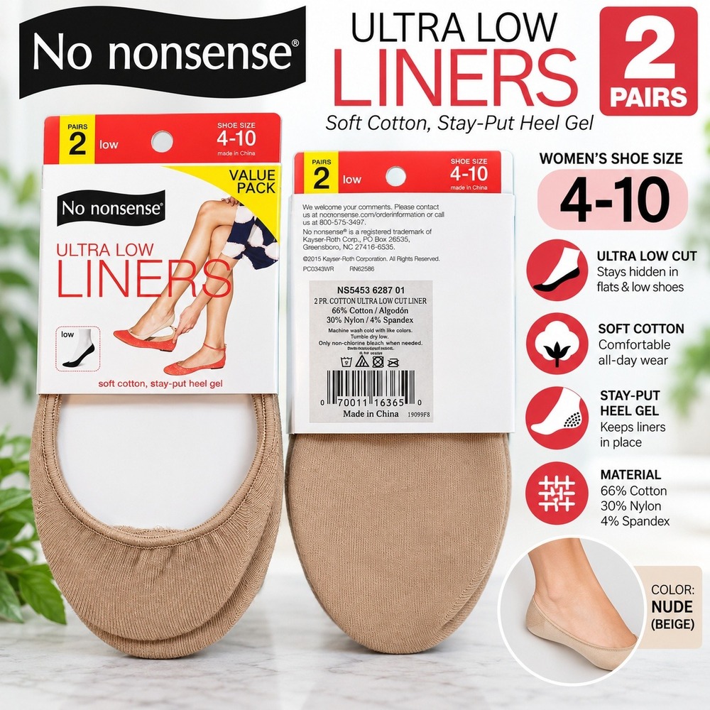 No nonsense Ultra Low Liners 2 Pairs Nude Beige Shoe Size 4-10 NS5453 6287 01